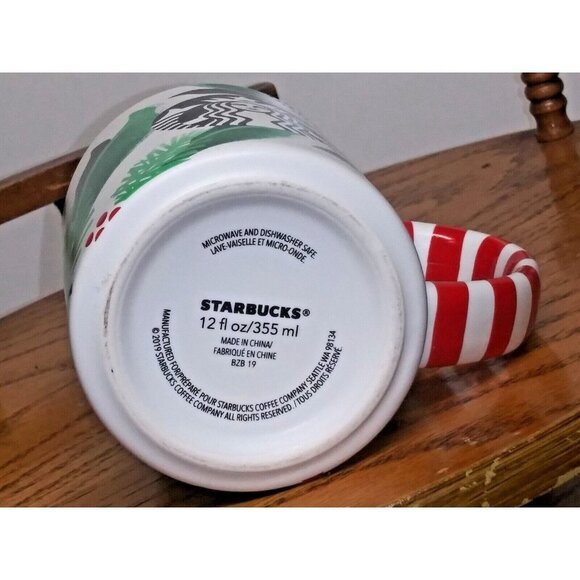 STARBUCKS CHRISTMAS Mug Cup 2019 Candy Cane Handle PRETTY 120z siren head EUC - Picture 8 of 8